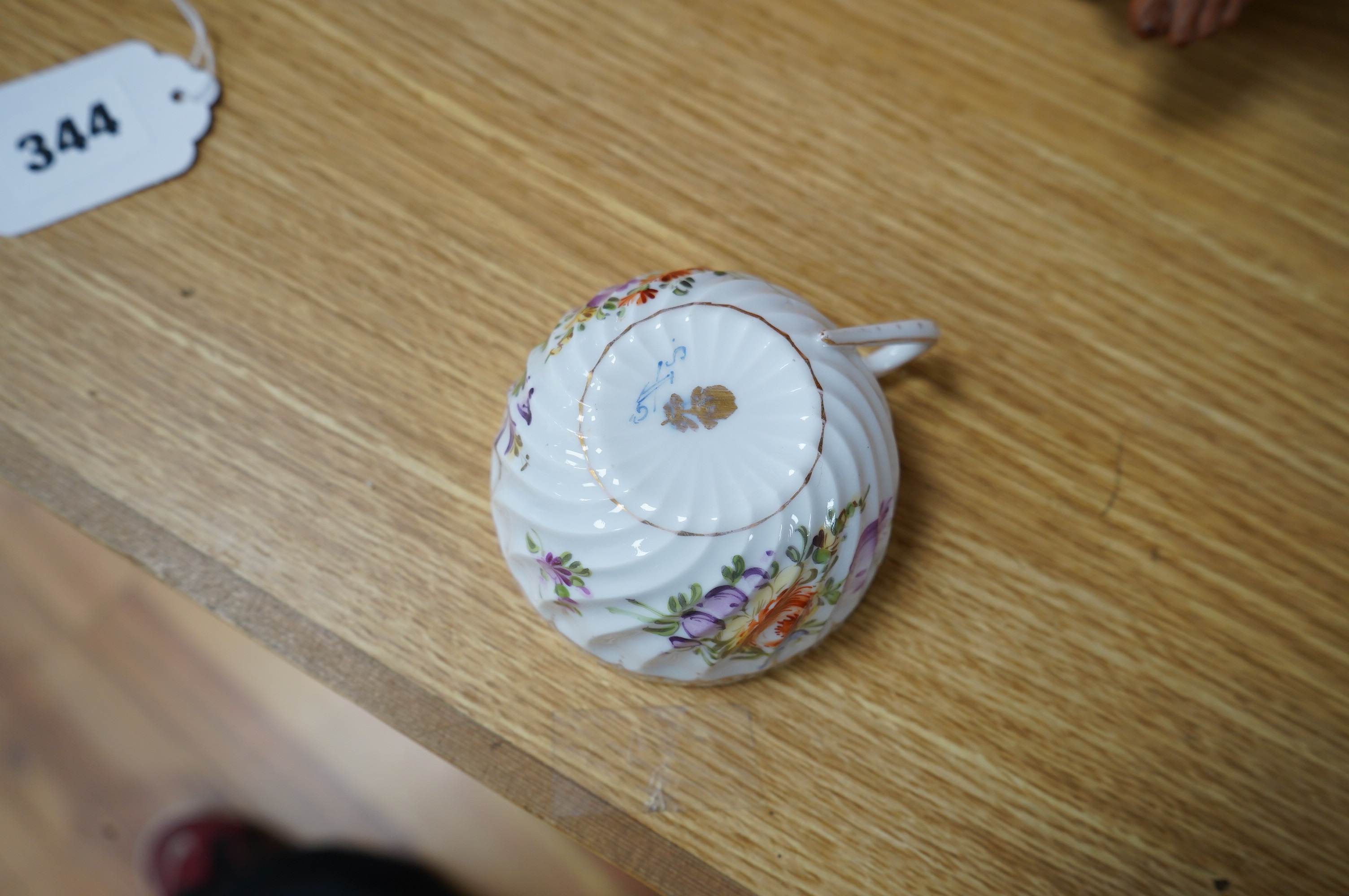 A Dresden floral decorated part tea set. Condition - fair